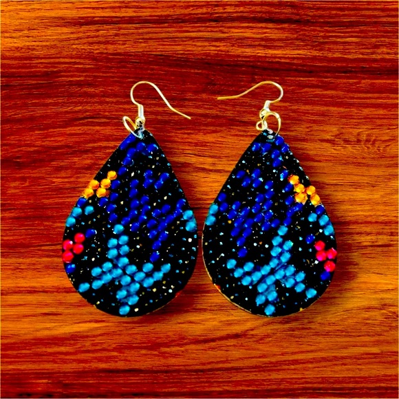 Butterfly Earrings Double-Sided Sparkling Hand Crafted Sealed Diamond Art NWT - Picture 2 of 2